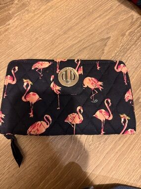 Vera Bradley Quilted Flamingo Print Zip Wallet - Black & Pink